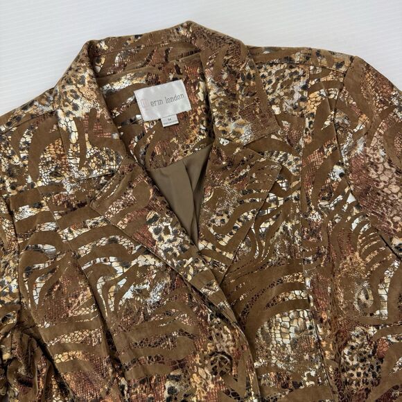 Erin London Metallic Animal Print Blazer Jacket Women’s M Brown Gold NWT - Picture 13 of 13